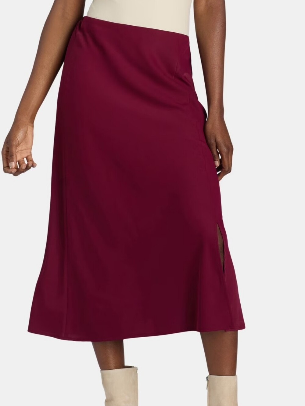 Time and Tru Burgundy Elastic-Waist Midi Skirt